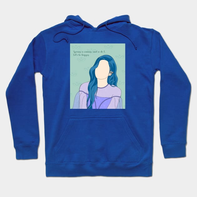 Lovely Blue-Haired Girl in a Spring Theme Casual Logo Design Hoodie by Al-loony